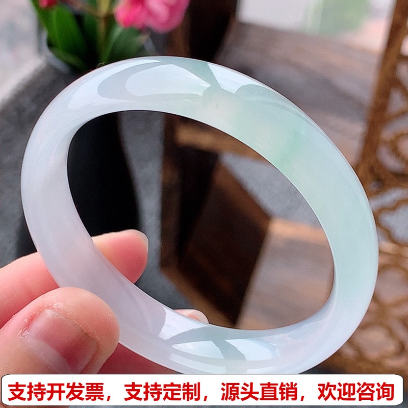缅甸A货天然翡翠 老坑冰种晴绿童镯正装正圈手镯48-49小圈口 完美