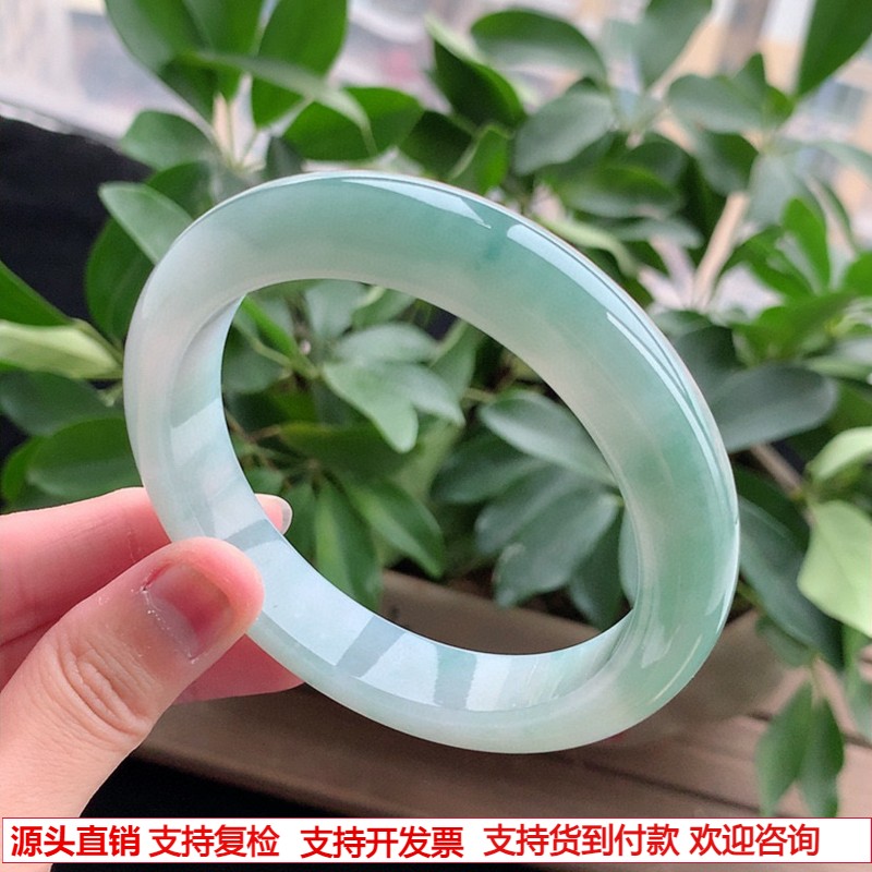 缅甸A货天然翡翠 老坑冰种飘花厚装正装正圈手镯64-65大圈口