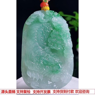 缅甸天然A货玉石翡翠 老坑冰种晴绿猛虎出山吊坠