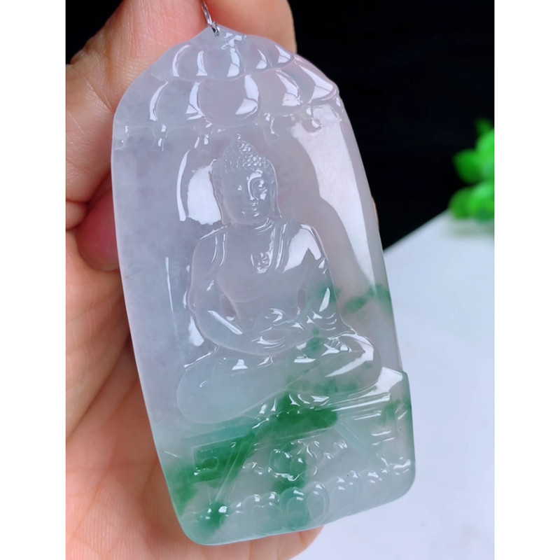 缅甸天然A货玉石翡翠挂件 精雕老坑冰种飘花大日如来佛吊坠