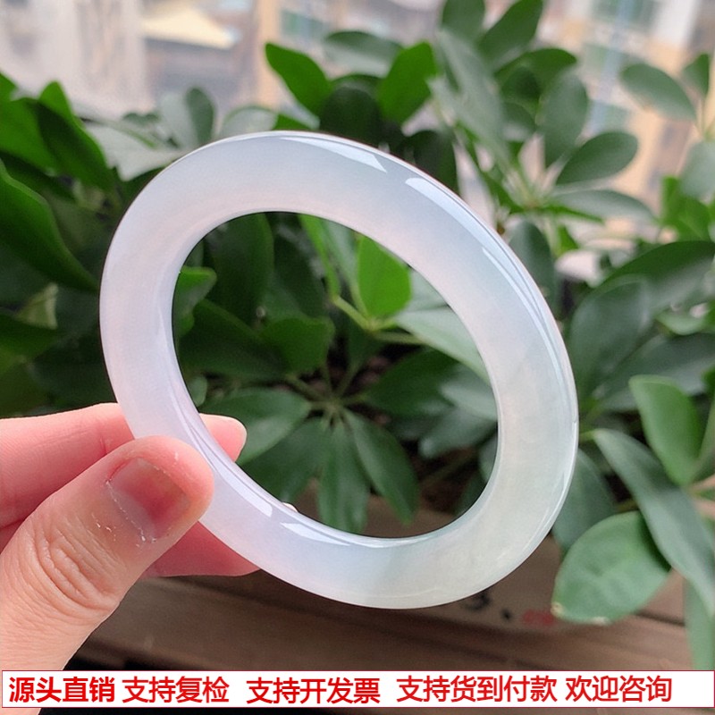 缅甸A货天然翡翠 老坑冰种白月光圆条手镯54-55圈口
