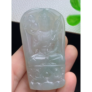 缅甸天然A货玉石翡翠 老坑冰种 手工精雕  虚空藏菩萨牌吊坠
