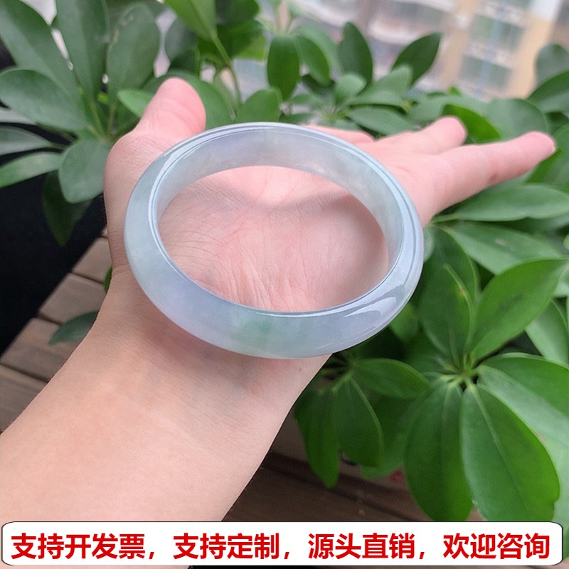 缅甸A货天然翡翠 老坑冰种淡紫罗兰贵妃手镯55-56圈口 完美