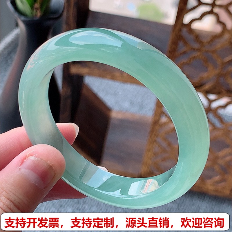 缅甸A货天然翡翠 老坑冰种晴水正装正圈手镯52-53小圈口 完美