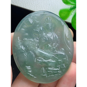 大势至菩萨牌吊坠 手工精雕 缅甸天然A货玉石翡翠 老坑冰种