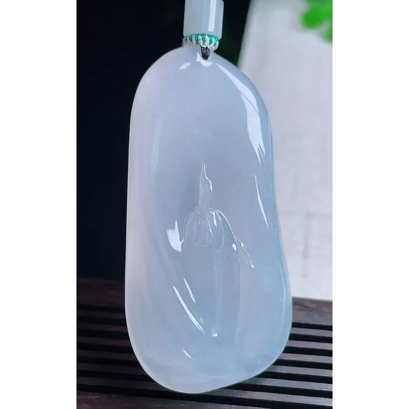 缅甸天然A货玉石翡翠 老坑冰种冰紫悟道吊坠
