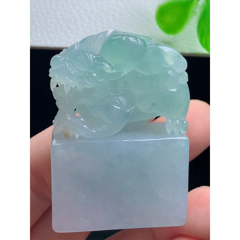 缅甸天然A货玉石翡翠挂件 精雕老坑冰种貔貅印章
