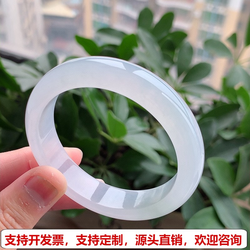 缅甸A货天然翡翠 老坑高冰种白月光正装正圈手镯53-54圈口 完美