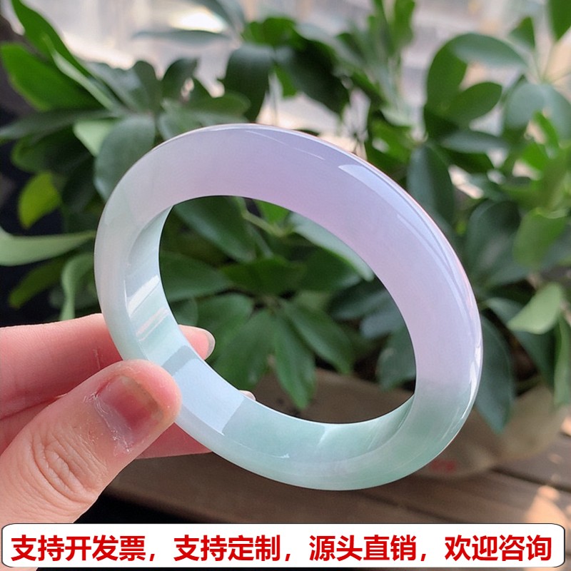 缅甸A货天然翡翠 老坑冰种紫罗兰正装正圈手镯55-56圈口