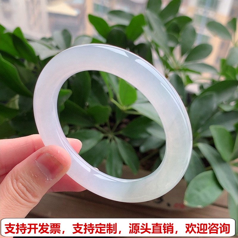 缅甸A货天然翡翠 老坑冰种白月光圆条手镯54-55圈口
