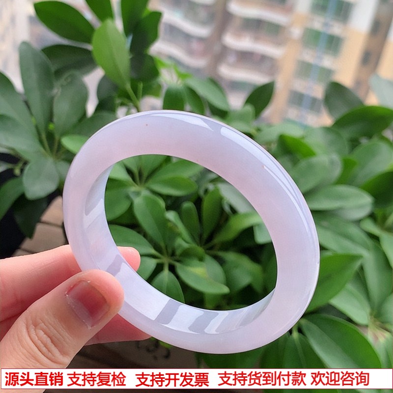 缅甸A货天然翡翠 老坑冰种紫罗兰正装正圈手镯55-56圈口