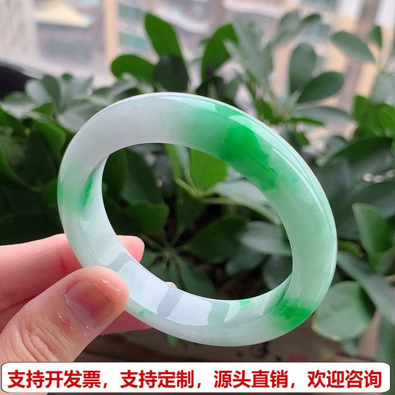 缅甸A货天然翡翠 老坑冰种飘阳绿正装正圈手镯53-54圈口 完美