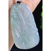 缅甸天然A货玉石翡翠挂件 精雕老坑冰种飘花虚空藏菩萨吊坠