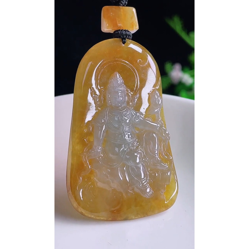 缅甸天然A货玉石翡翠 老坑冰种红翡山水观音吊坠