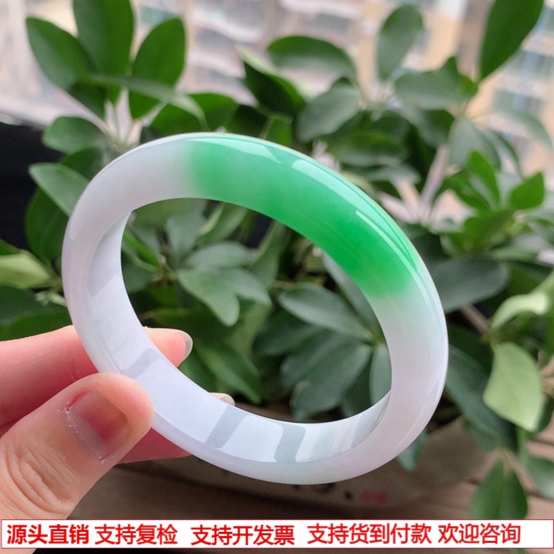 缅甸A货天然翡翠 老坑冰种飘阳绿正装正圈手镯56-57圈口