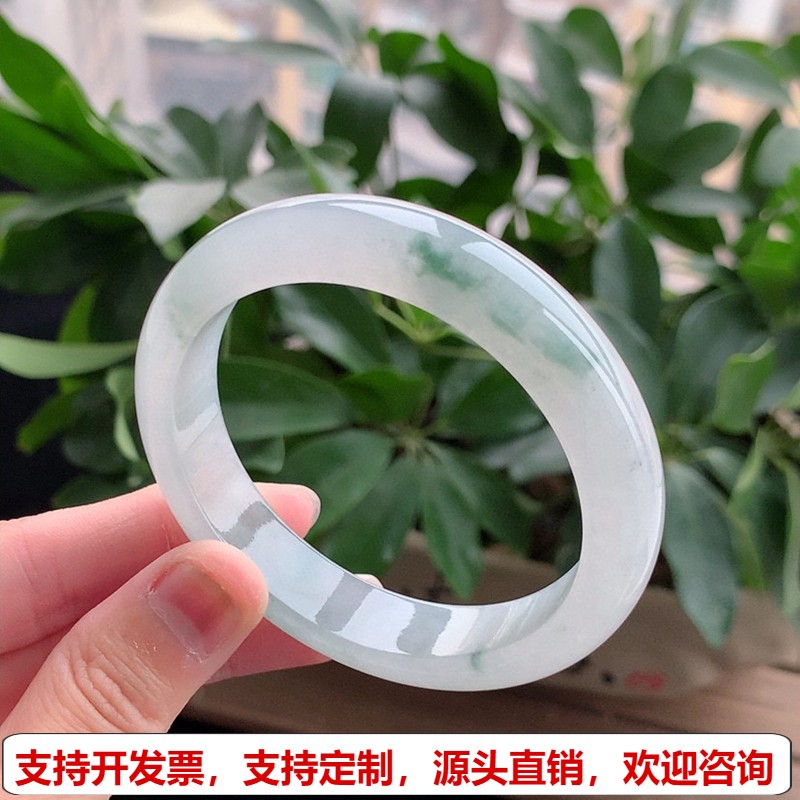 缅甸A货天然翡翠 老坑冰种飘花正装正圈手镯57-58圈口 完美