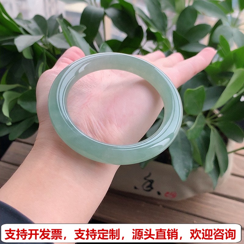 缅甸A货天然翡翠 老坑冰种晴水圆条手镯56-57圈口 完美