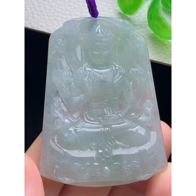 缅甸天然A货玉石翡翠 老坑冰种 手工精雕 千手观音菩萨吊坠