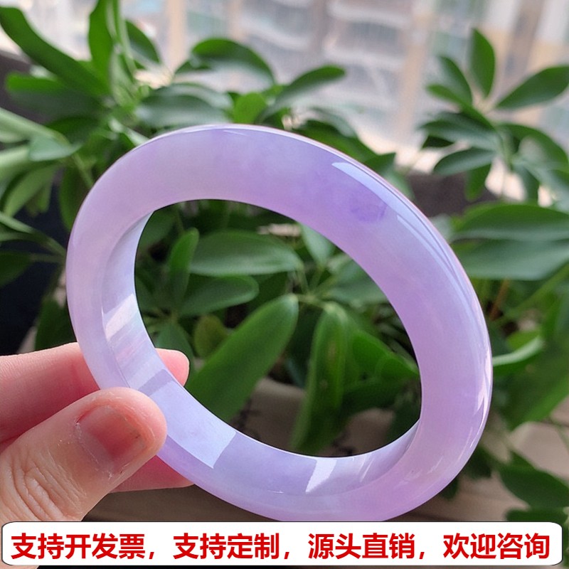 缅甸A货天然翡翠 老坑冰种紫罗兰厚装正装正圈手镯58-59圈口 完美