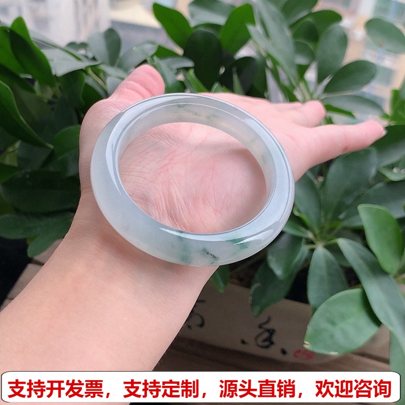 缅甸A货天然翡翠 老坑冰种飘花正装正圈手镯52-53小圈口  完美