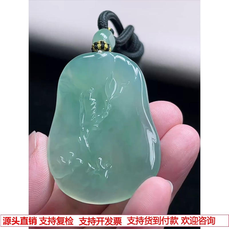 缅甸天然A货玉石翡翠挂件 精雕老坑冰种晴水绿无相佛吊坠