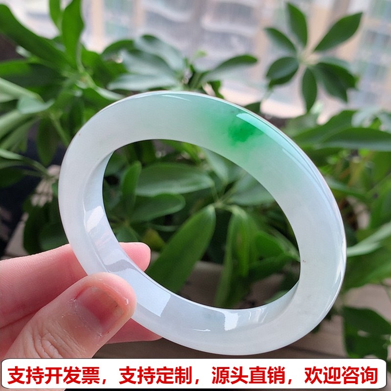 缅甸A货天然翡翠 老坑冰种飘阳绿正装正圈手镯56-57圈口 完美