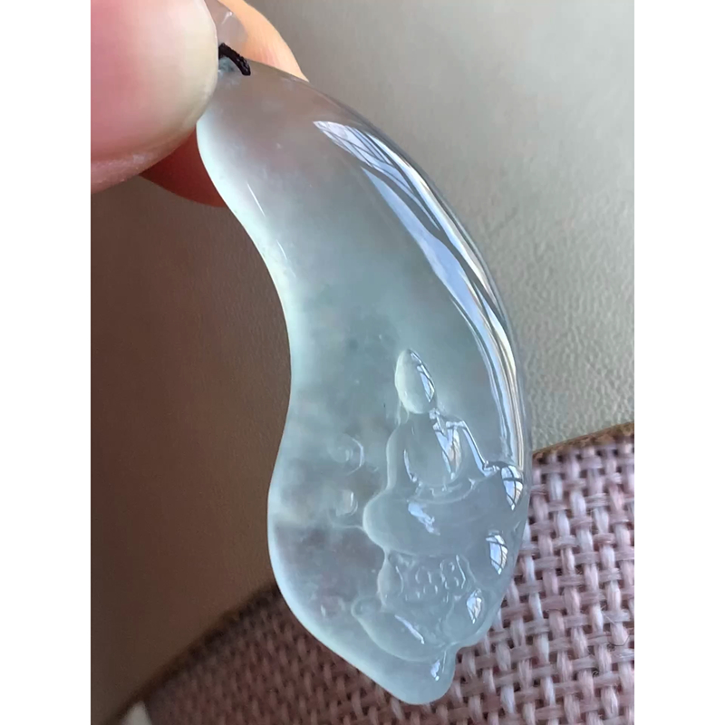 缅甸天然A货玉石翡翠 老坑冰种 手工精雕 晴水悟道吊坠