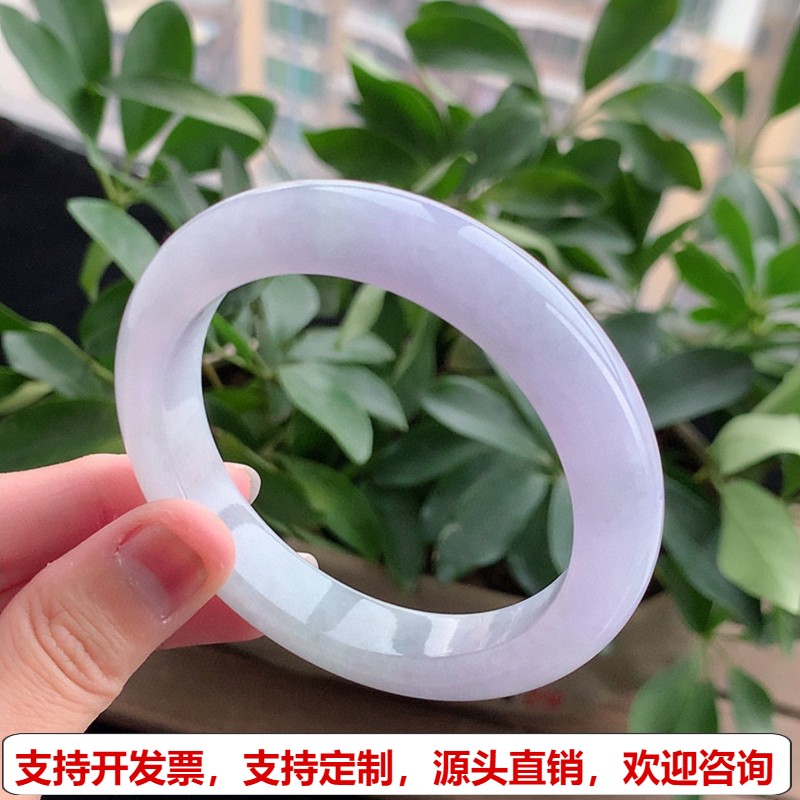 缅甸A货天然翡翠 老坑冰种紫罗兰厚装正装正圈手镯57-58圈口