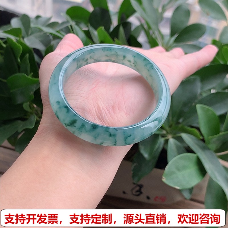 缅甸A货天然翡翠 老坑冰种飘花正装正圈手镯52-53小圈口 完美