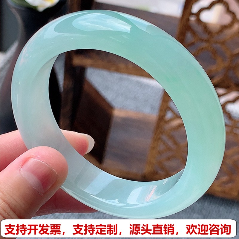 缅甸A货天然翡翠 老坑冰种晴水正装正圈手镯55-56圈口 完美