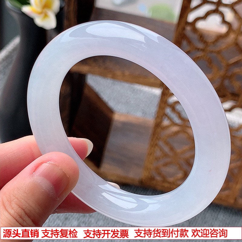 缅甸A货天然翡翠 老坑冰种白月光圆条手镯52-53小圈口