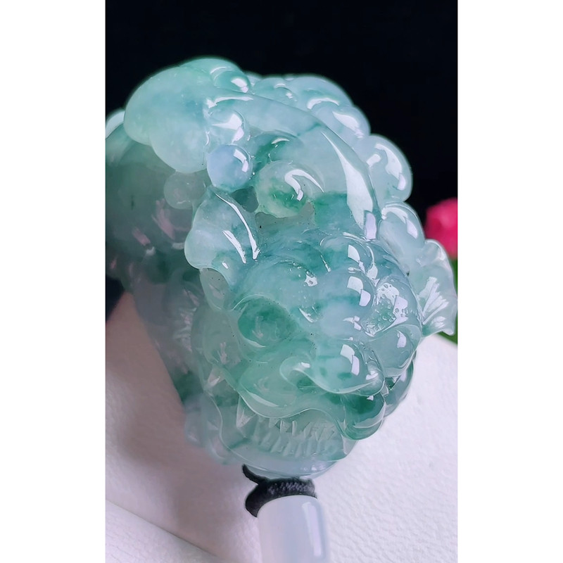 缅甸天然A货玉石翡翠挂件 精雕老坑冰种紫飘花貔貅吊坠