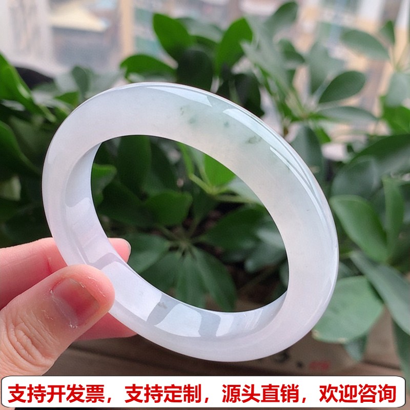 缅甸A货天然翡翠 老坑冰种飘花正装正圈手镯57-58圈口 完美