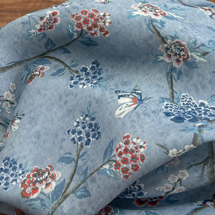 复古田园清新印花苎麻面料中式袍子汉服连衣裙布料夏季薄料  衣恋