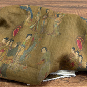 布久以逅苎麻印花面料民族风复古旗袍宽松连衣裙袍子布料新 出塞