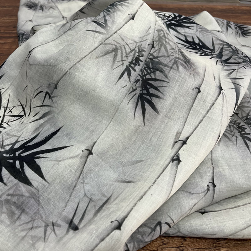 布久以逅数码印花纯苎麻中式复古风面料袍子连衣裙布料夏季  画竹,居家布艺,海绵垫/布料/面料/手工diy,淘宝优惠券,粉丝福利购,淘宝优惠卷