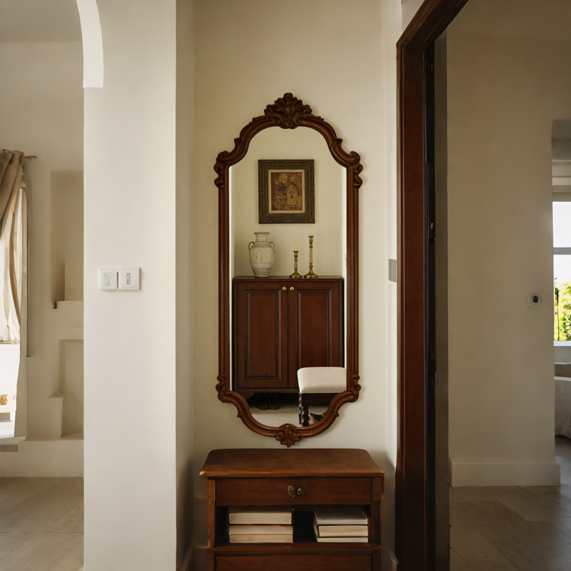 法式复古全身镜卧室门口玄关穿衣镜异形化妆镜客厅壁挂装饰镜雕花