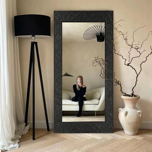 落地镜法式 饰镜壁挂衣帽全身镜 ins雕花穿衣镜家用玄关客厅过道装