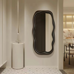 黑色全身镜波浪异形艺术落地镜简约卧室壁挂镜子现代穿衣镜不规则