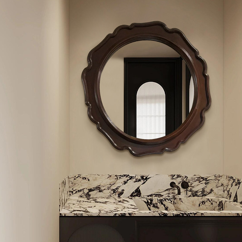 新中式卫生间浴室镜子中古风壁炉墙面装饰镜梳妆镜壁挂式镜高级感