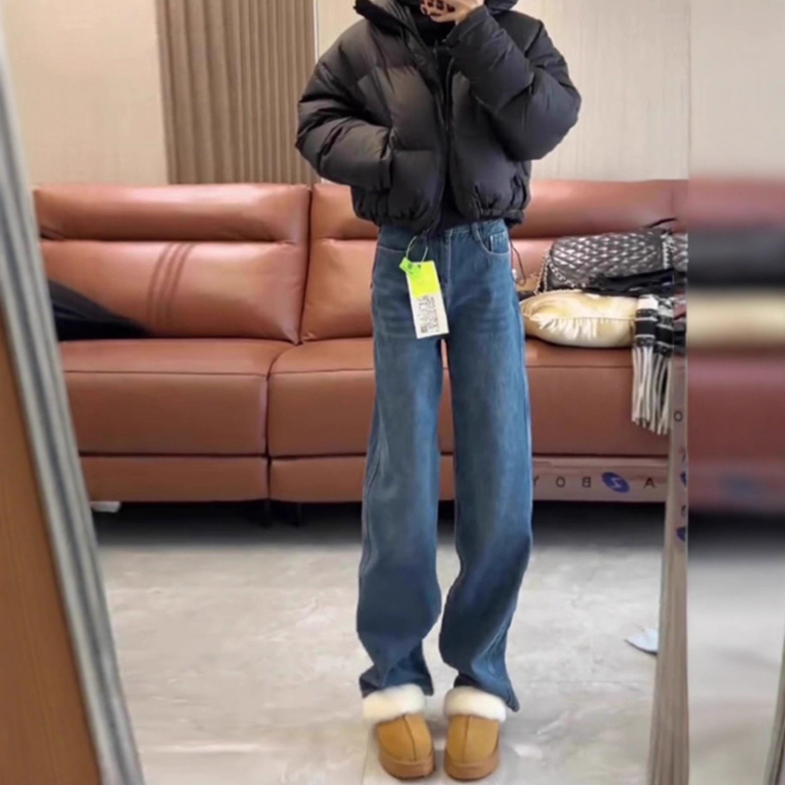 2025秋冬新款加绒阔腿牛仔裤女美式复古高腰显瘦宽松拖地直筒长裤,女装/女士精品,牛仔裤,淘宝优惠券,粉丝福利购,淘宝优惠卷