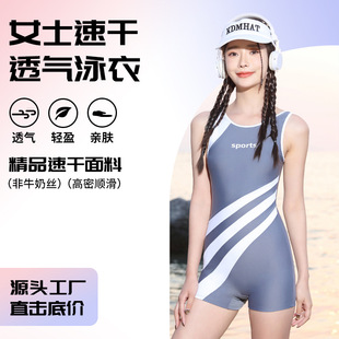 女士专业连体平角泳衣条纹速干训练游泳衣健身游泳馆一体衣泳装