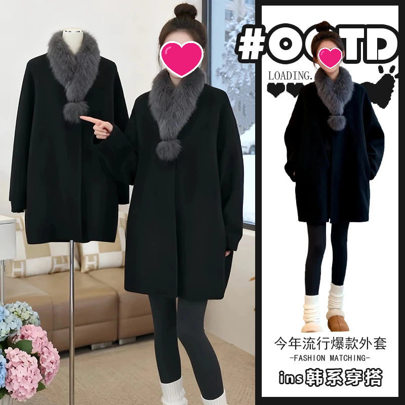 2025秋冬新款高级感黑色毛呢外套女欧美气质宽松百搭保暖呢子大衣,女装/女士精品,常规大码外套,淘宝优惠券,粉丝福利购,淘宝优惠卷