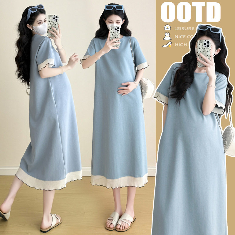 孕妇装2025夏季新款休闲大码短袖T恤裙长款外穿宽松减龄连衣裙潮