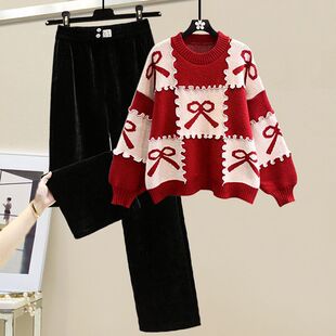 秋冬轻熟风穿搭女2023新款 两件 设计感显瘦宽松毛衣百搭休闲裤