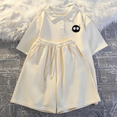 女2024夏季 套装 学院风polo宽松跑步 短裤 夏天休闲运动服短袖