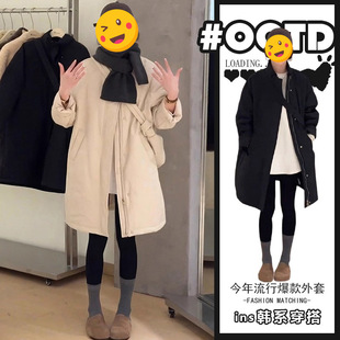 2025冬季新款显白气质港风宽松棉服外套女欧美垂感纯色中长款棉衣