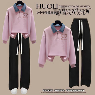 学院风套装 初高中学生休闲两件套 女拼接领假两件卫衣春秋季