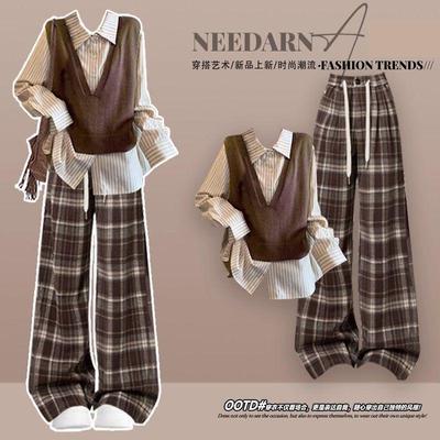 川西废土风穿搭秋装miu系美拉德巨好看的格纹两件套初秋季套装女