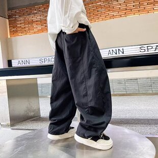 宽松酷帅薄裤 男大童春秋黑色直筒工装 儿童男孩秋季 2024新款 子 裤